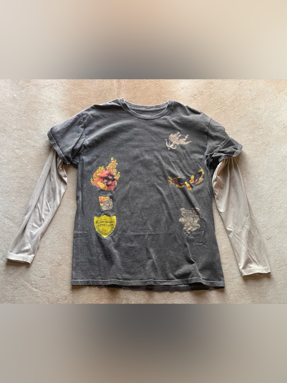 Gray Skull Graphic Long Sleeve Shirt
